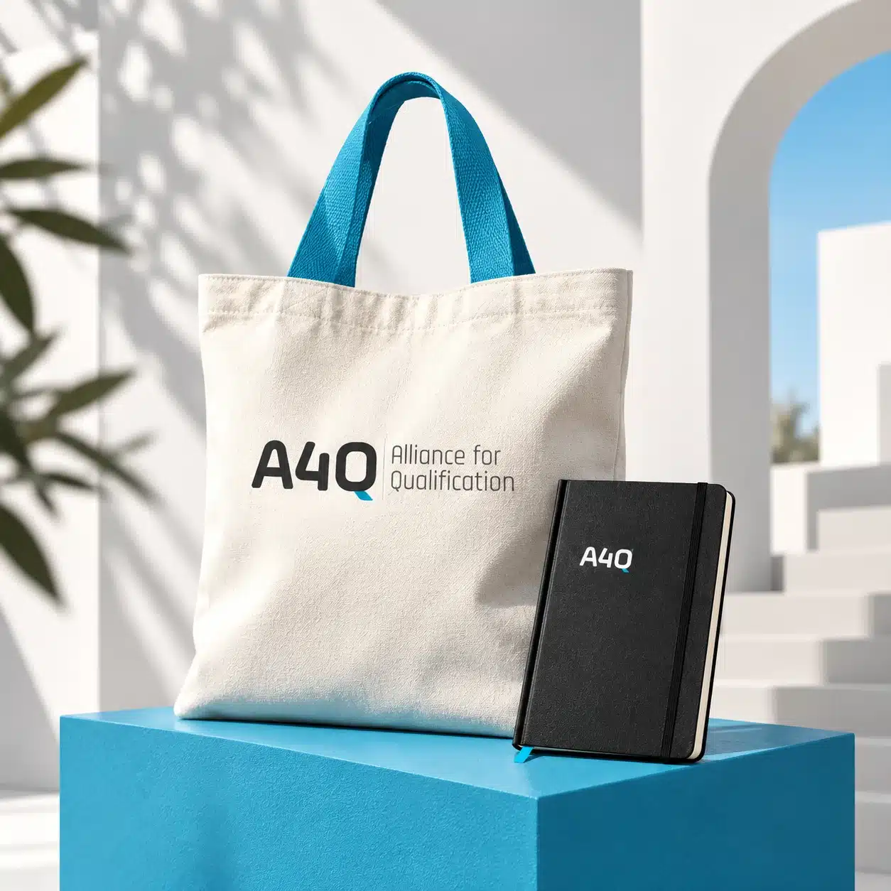 A4Q conference merchandise brand application concept. Brand application concept.