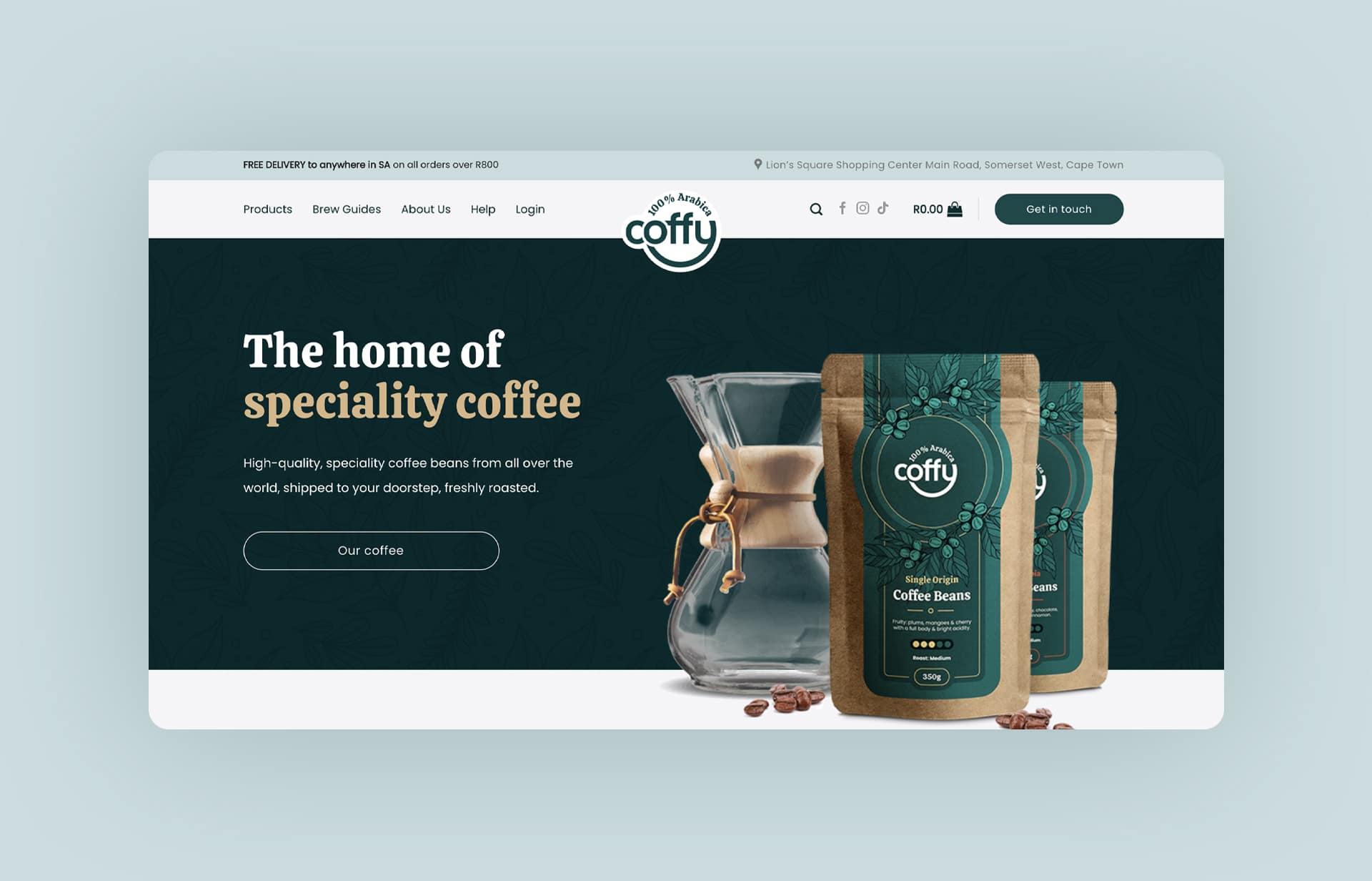 Coffy online store homepage showing its coffee products and shopping navigation
