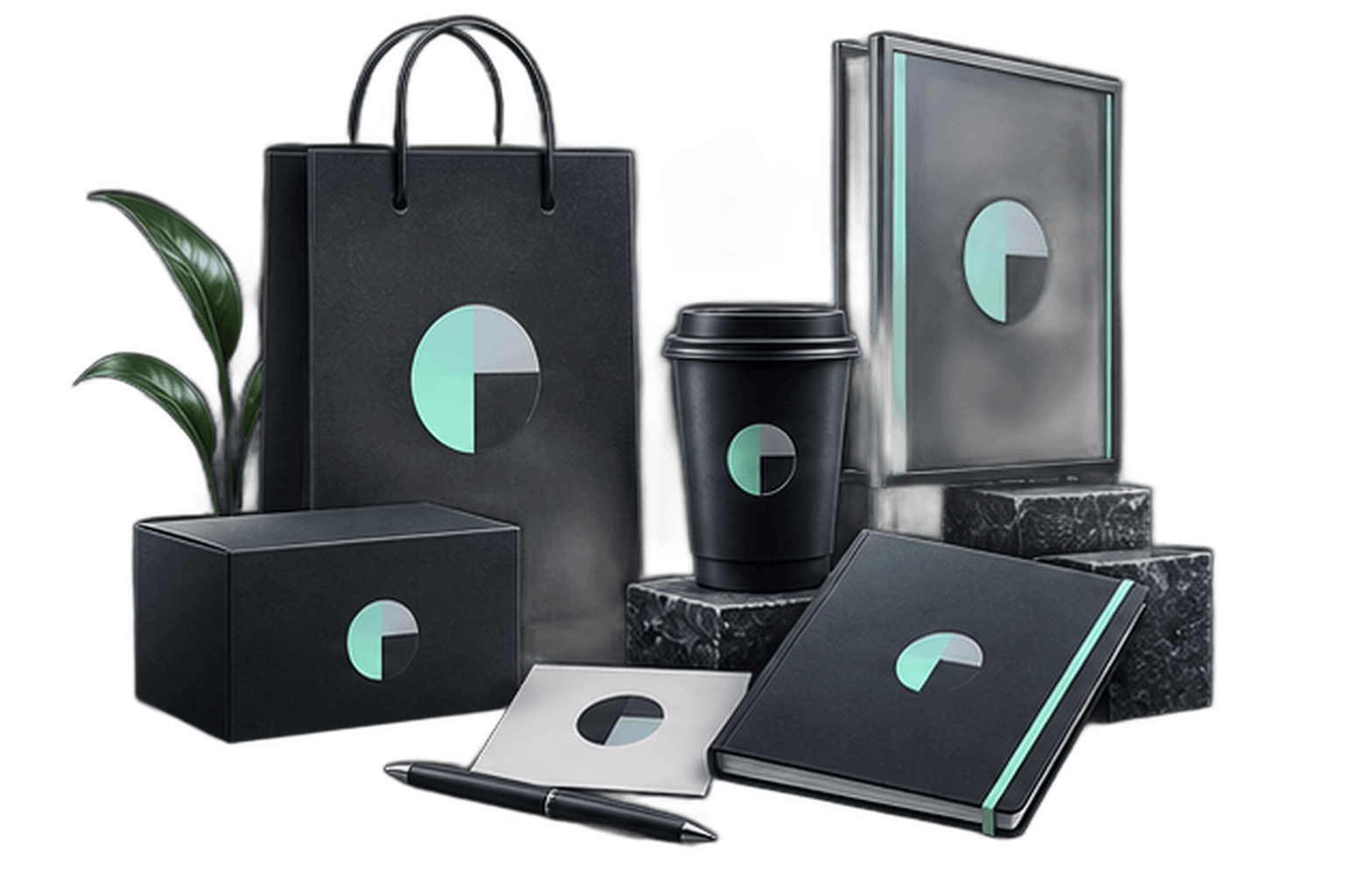 Illustration of A coordinated identity applied to unbranded packaging, signage and stationery