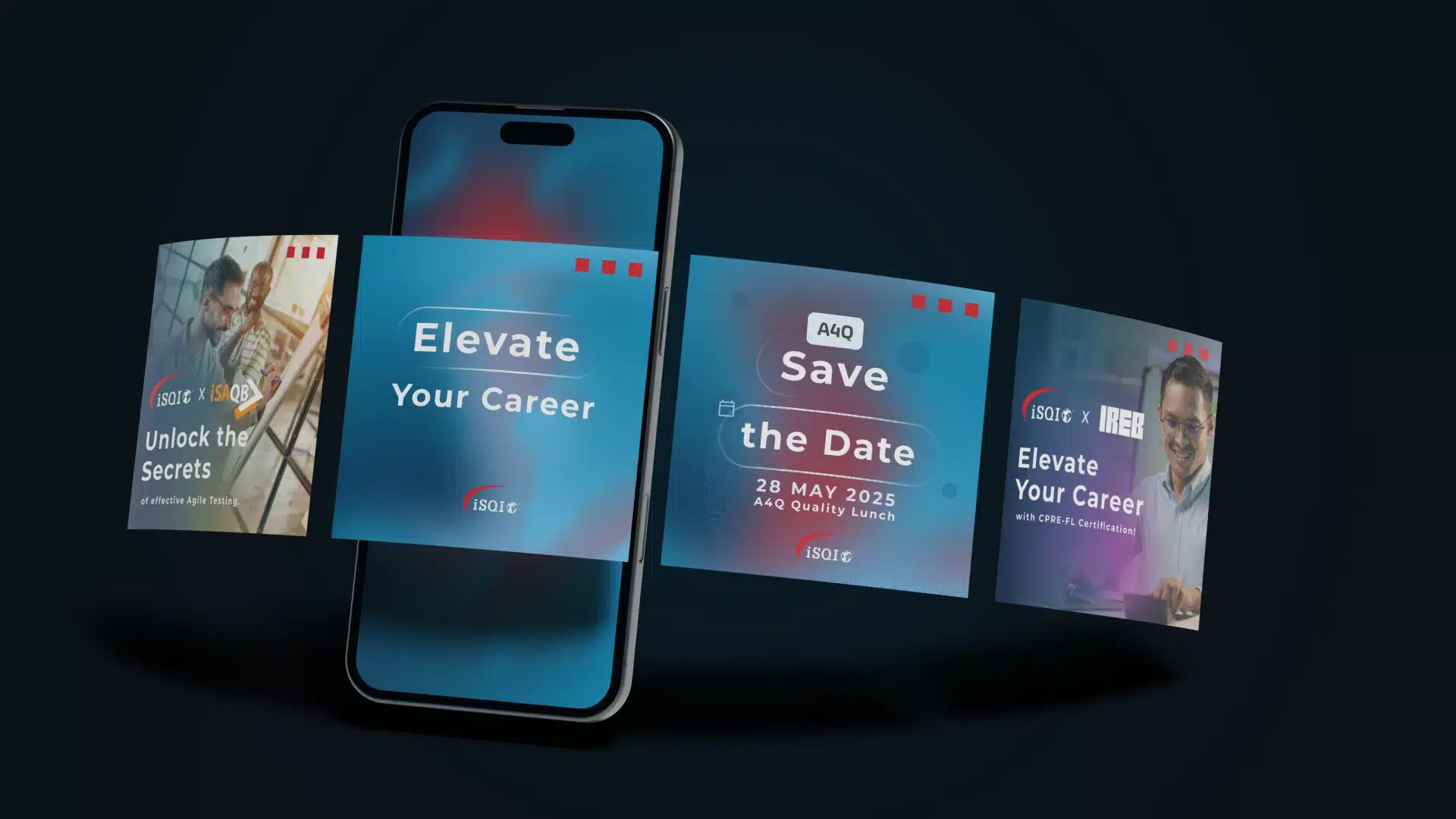 iSQI campaign artwork arranged around a mobile screen
