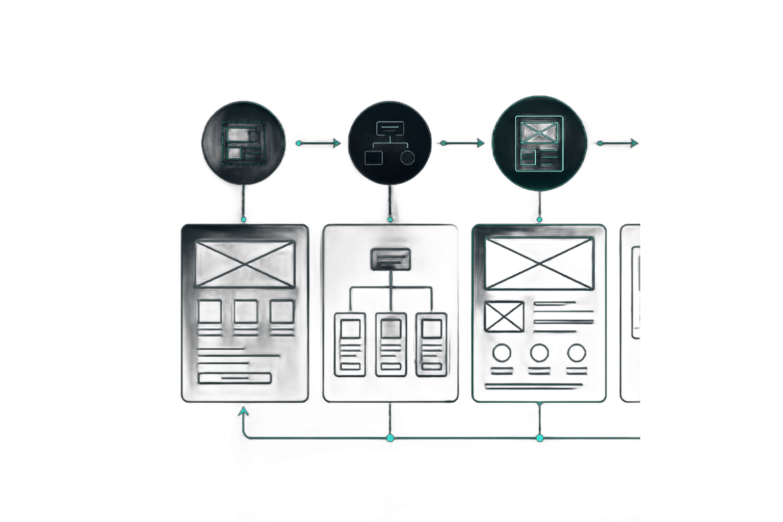 Wireframes connecting page structure and visitor journeys
