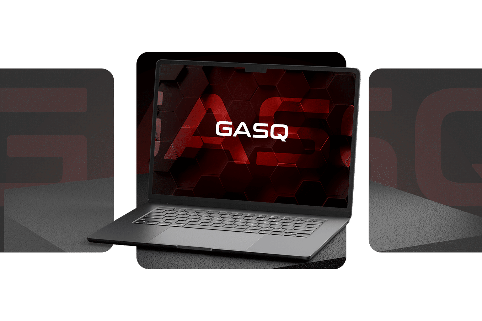 GASQ website shown across layered device mockups