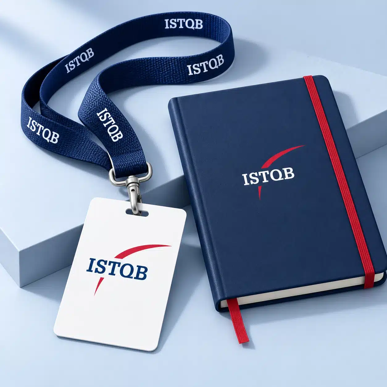 ISTQB event credentials. Brand application concept.