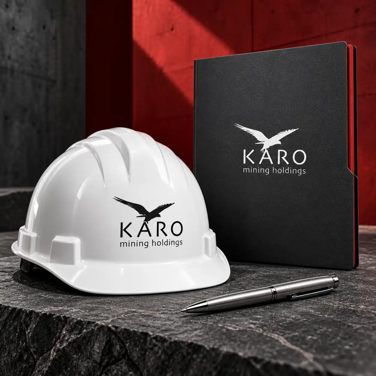 Karo Mining corporate identity application concept. Brand application concept.