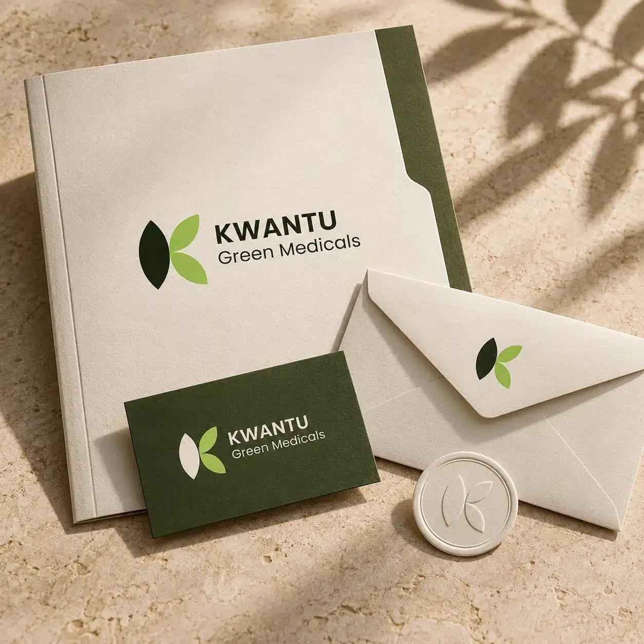 Kwantu Green Medicals stationery brand application concept. Brand application concept.