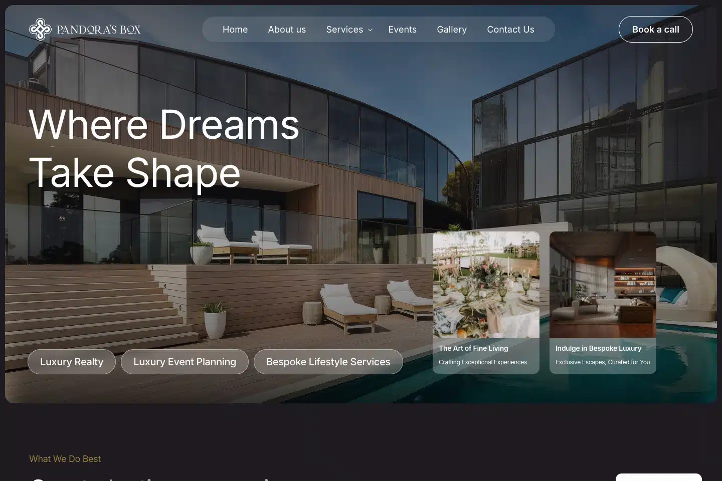 Pandora’s Box website introducing luxury property, event planning and lifestyle services