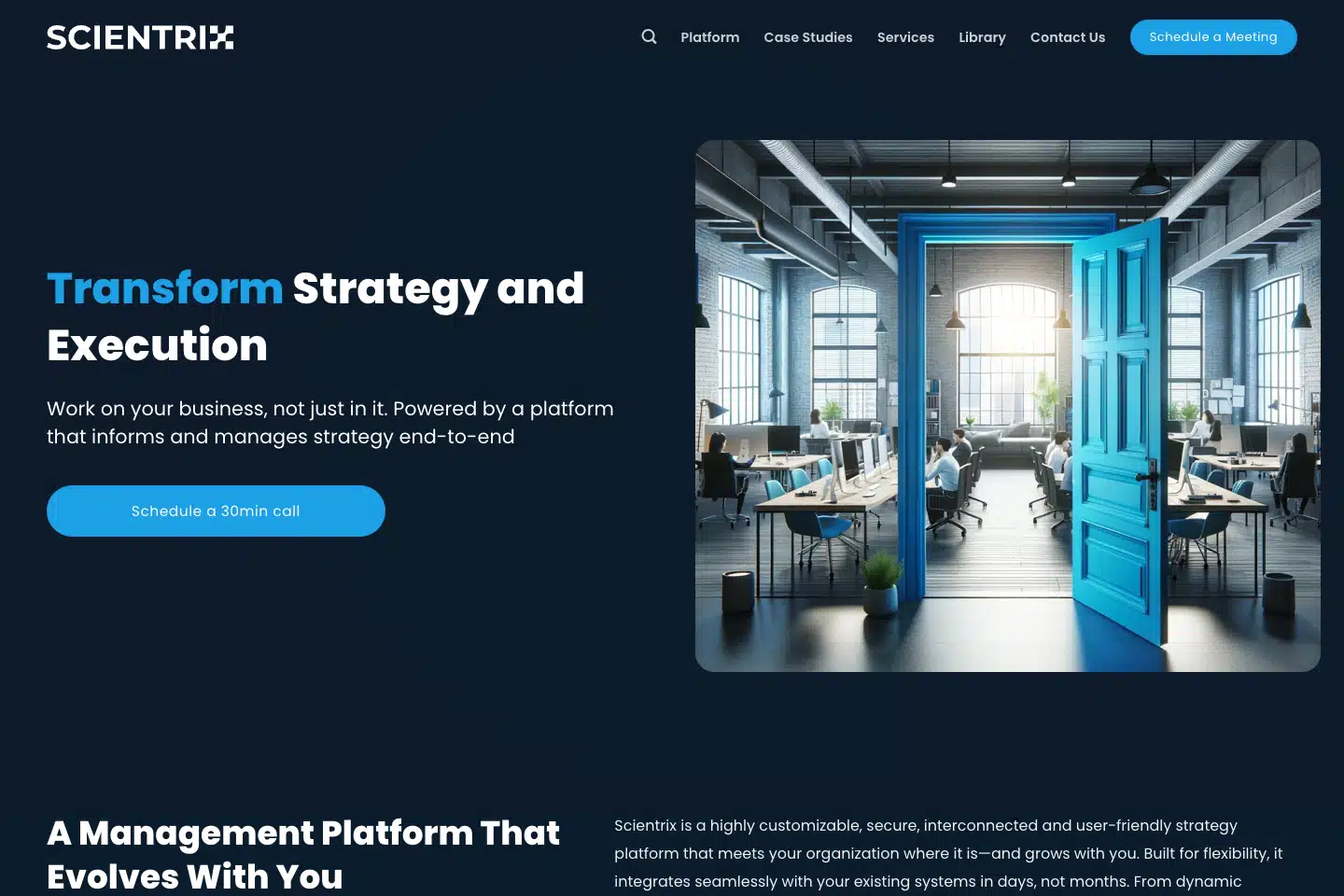 Scientrix public website introducing its strategy and execution platform
