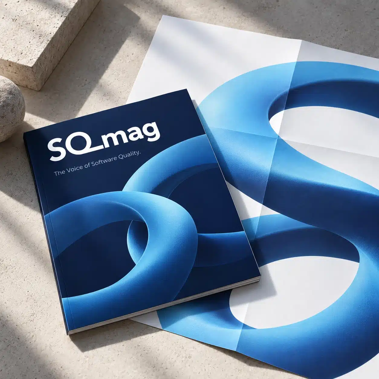 SQ_mag editorial print brand application concept. Brand application concept.