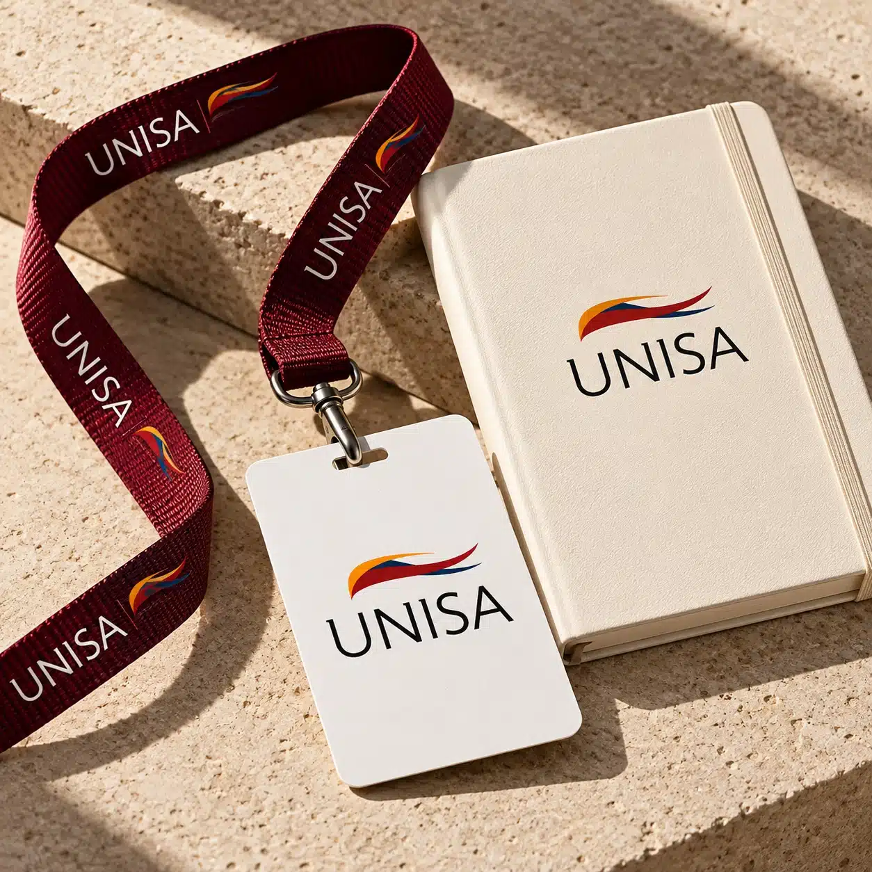 Unisa event credentials. Brand application concept.