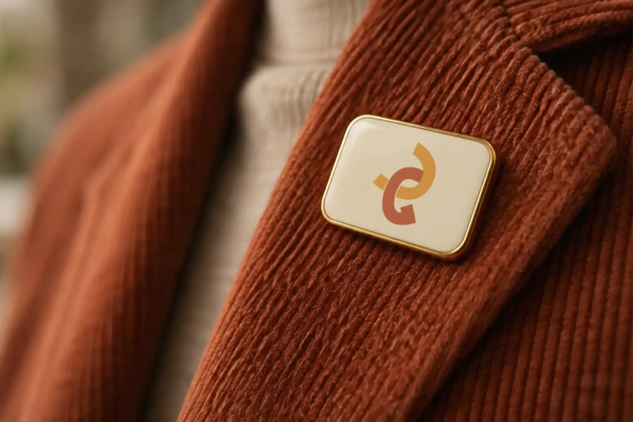 Grounded Compliance printed pin on a corduroy jacket