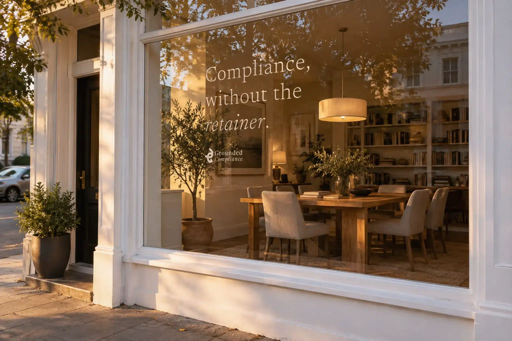 Grounded Compliance window vinyl on an office front